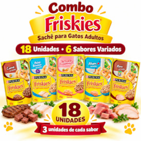 Combo Friskies Sachê para Gatos Adultos 6 Sabores Variados com 18 Unidades