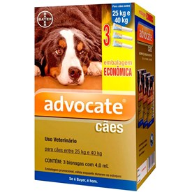 Advocate Antipulgas e Vermes para Cães de 25 a 40 kg 3 Pipetas