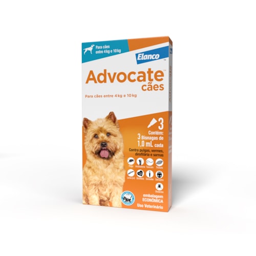 Advocate Antipulgas e Vermes para Cães de 4 a 10 kg 3 Pipetas