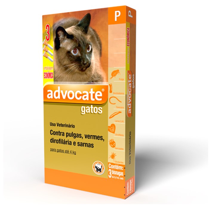 Advocate Antipulgas e Vermes para Gatos de 0 a 4 kg 3 Pipetas