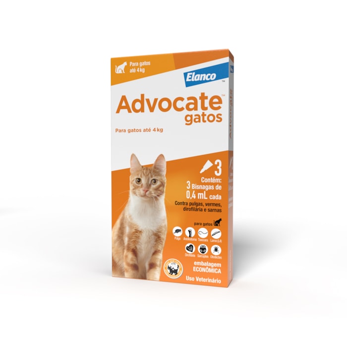 Advocate Antipulgas e Vermes para Gatos de 0 a 4 kg 3 Pipetas