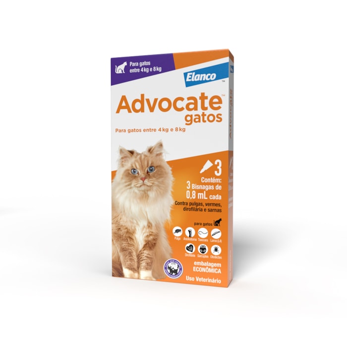 Advocate Antipulgas e Vermes para Gatos de 4 a 8 kg 3 Pipetas