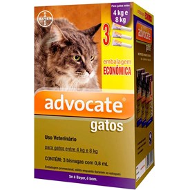 Advocate Antipulgas e Vermes para Gatos de 4 a 8 kg 3 Pipetas