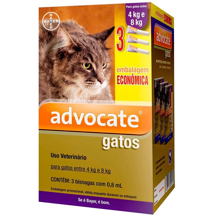 Advocate Antipulgas e Vermes para Gatos de 4 a 8 kg 3 Pipetas - Validade: Set/24