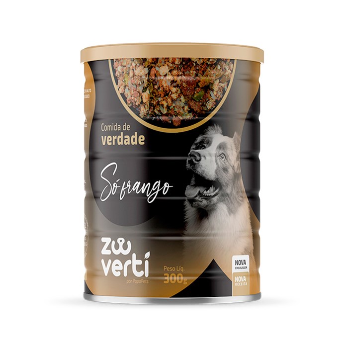 Alimento Natural Zooverti Papa Pets Só Frango Lata para Cães 300g