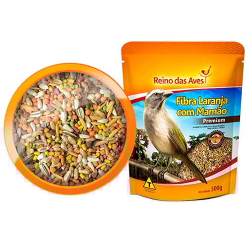 Alimento para Trinca - Ferro com Fibra Laranja com Mamão Reino das Aves 500g 