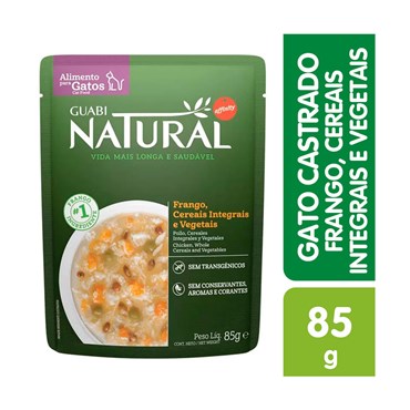Alimento Úmido Guabi Natural Sachê Gatos Castrados Frango, Cereais e Vegetais 85g