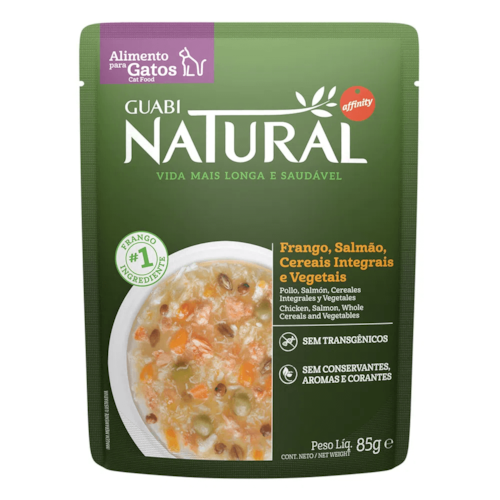 Alimento Úmido Guabi Natural Sachê Gatos Castrados Frango, Salmão, Cereais e Vegetais 85g