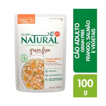 Alimento Úmido Guabi Natural Sachê Grain Free para Cães Adultos Sabor Frango, Salmão e Vegetais 100g