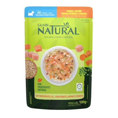 Alimento Úmido Guabi Natural Sachê para Cães Sabor Frango, Salmão, Cereais e Vegetais 100g