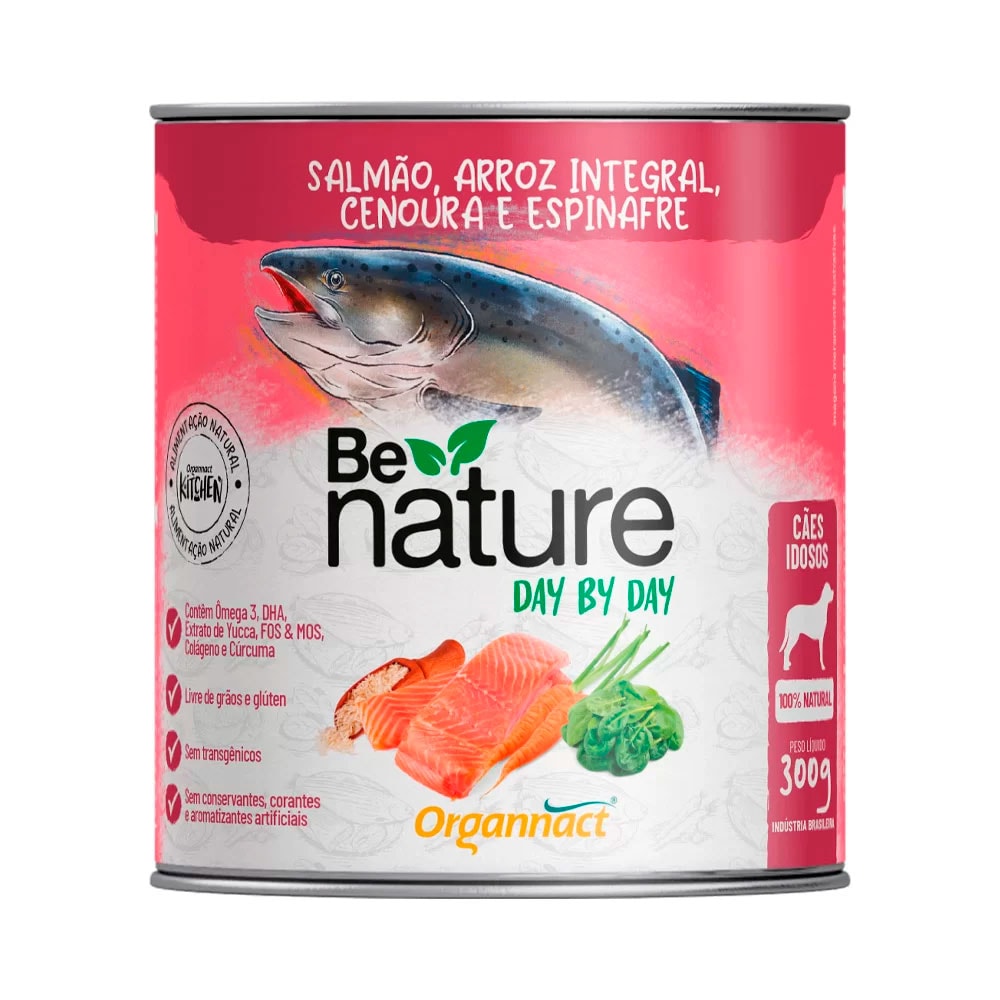 Alimento Úmido Natural Be Nature Day By Day Organnact Cães Idosos Salmão, Arroz Integral, Cenoura e Espinafre 300 g