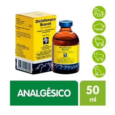 Anti-inflamatório Diclofenaco Bravet Injetável Uso Veterinário 50 ml