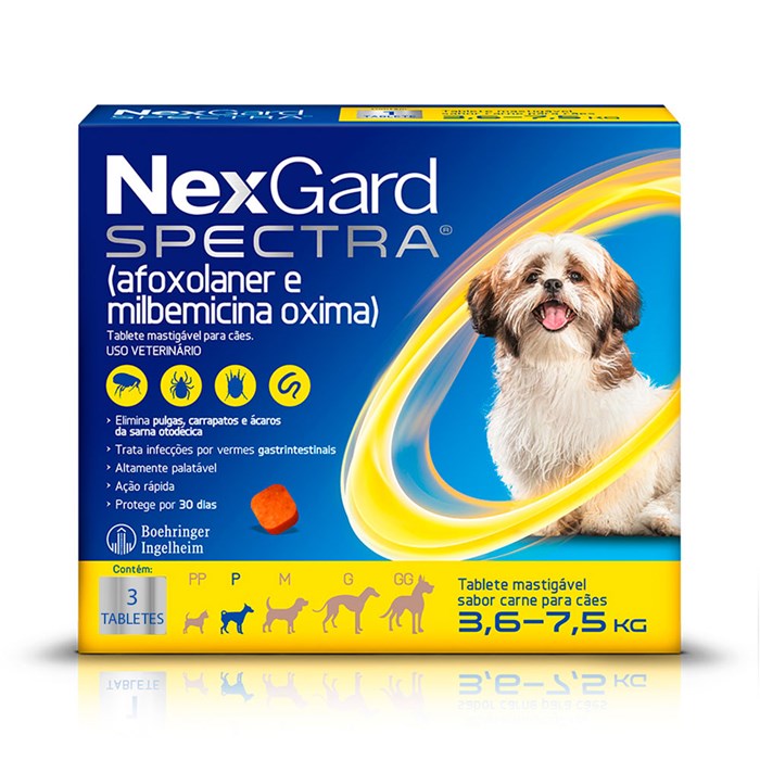 Anti Pulgas e Carrapatos NexGard Spectra para Cães de 3,6 a 7,5kg - 3 Tabletes