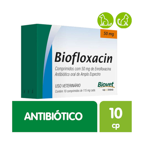 Antibiótico Biofloxacin Oral de Amplo Espectro à Base de Enrofloxacina com 10 Comprimidos 