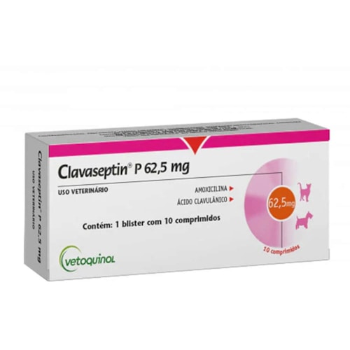 Antibiótico Clavaseptin P 62,5 mg Vetoquinol Para Cães e Gatos Blister com 10 Comprimidos