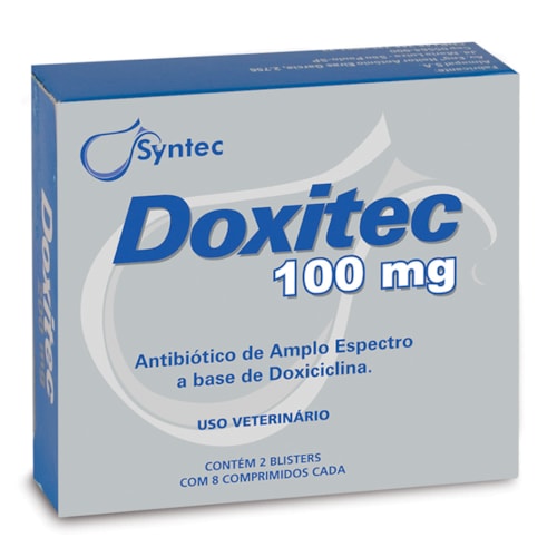Antibiótico Doxiciclina Doxitec 100mg para Cães 16 Comprimidos 