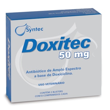 Antibiótico Doxiciclina Doxitec 50mg para Cães e Gatos 16 Comprimidos 