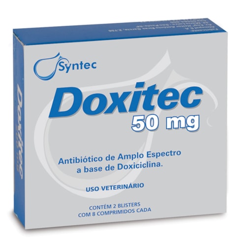 Antibiótico Doxiciclina Doxitec 50mg para Cães e Gatos 16 Comprimidos 