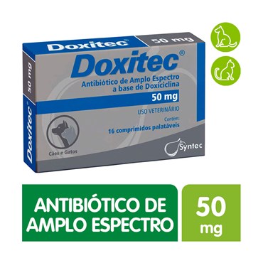 Antibiótico Doxiciclina Doxitec para Cães com 16 Comprimidos 