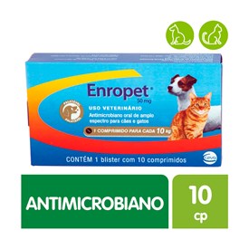 Antibiótico Enropet Ceva para Cães e Gatos 50 mg com 10 Comprimidos