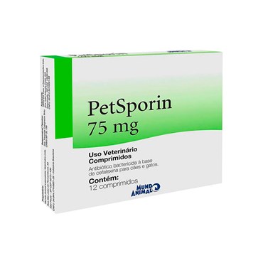 Antibiótico Petsporin Mundo Animal para Cães e Gatos 75 mg com 12 Comprimidos