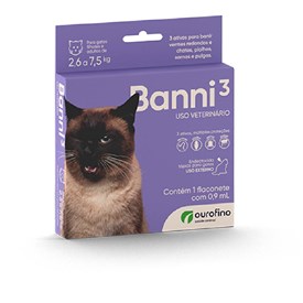 Antiparasitário Banni 3 Ourofino para Gatos de 2,6 kg a 7,5 Kg - 1 flaconete 0,9 ml