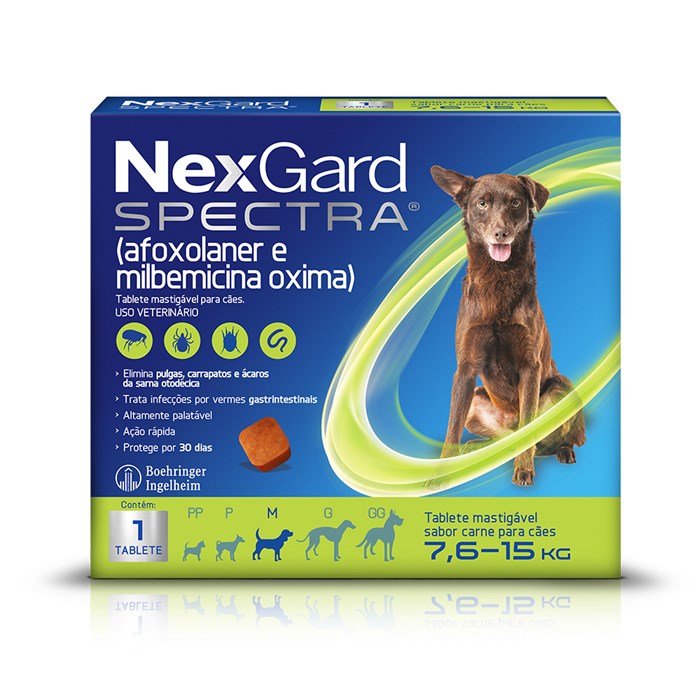 Antiparasitário NexGard Spectra para Cães de 7,6 a 15 kg - 1 Comprimido