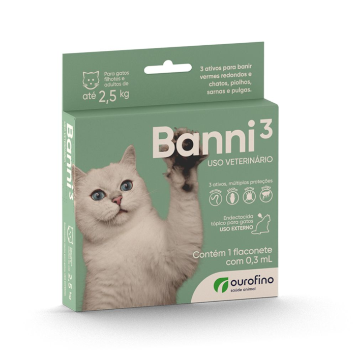 Antipulgas Banni 3 para Gatos de até 2,5kg Combo 3 Unidades - Ouro Fino