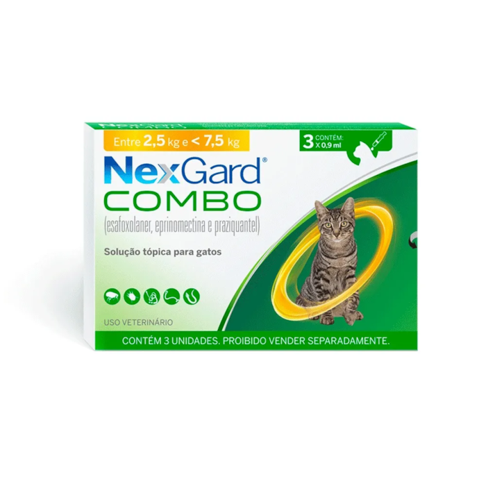 Antipulgas e Carrapatos Nexgard Combo 3 Tabletes para Gatos de 2,6kg a 7,5kg