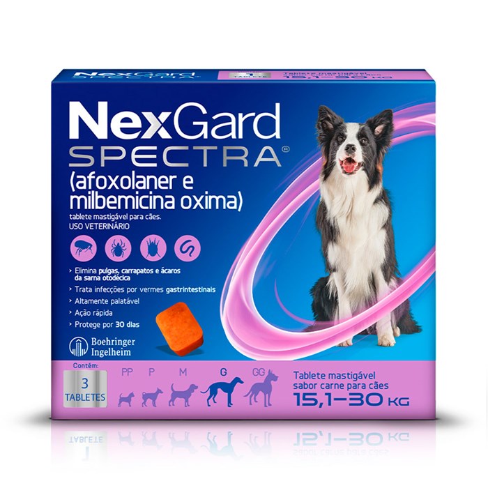 Antipulgas e Carrapatos NexGard Spectra para Cães de 15,1 a 30kg - 3 Tabletes
