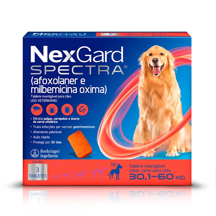 Antipulgas e Carrapatos NexGard Spectra para Cães de 30,1 a 60kg - 3 Tabletes