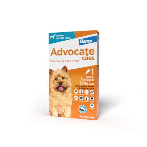 Antipulgas e Vermes Advocate Cães de 4 a 10kg (1,0 ml)