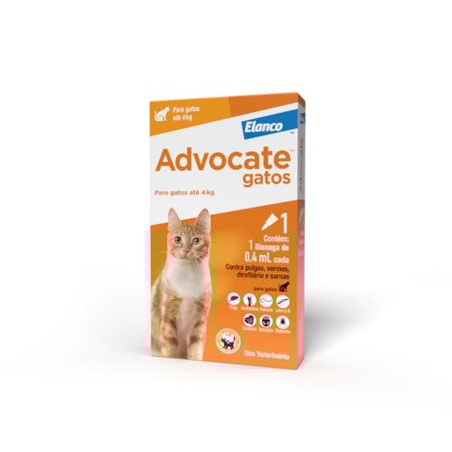 Antipulgas e Vermes Advocate Gatos de 0 a 4kg (0,4 ml)