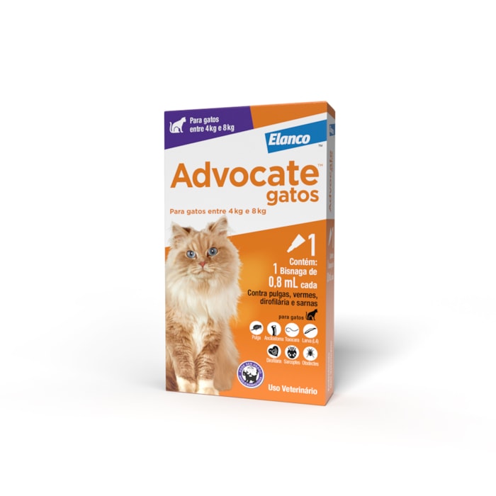 Antipulgas e Vermes Advocate Gatos de 4 a 8kg (0,8 ml)