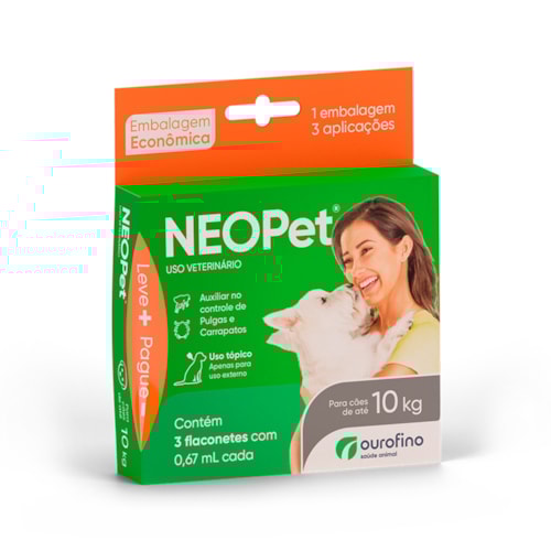 Antipulgas Neopet 0,67ml para Cães Até 10KG Combo com 3 Unidades