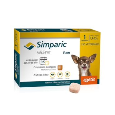 Antipulgas Simparic para Cães de 1,3 a 2,5kg - 1 Comprimido
