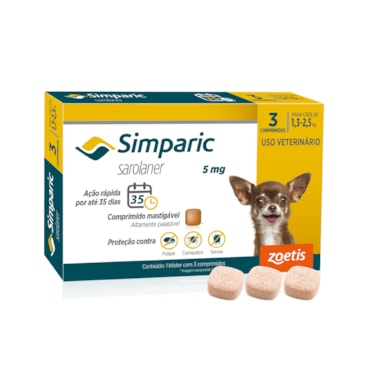 Antipulgas Simparic para Cães de 1,3 a 2,5kg - 3 Comprimidos
