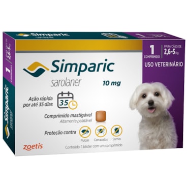 Antipulgas Simparic para Cães de 2,1 a 5kg - 1 Comprimido