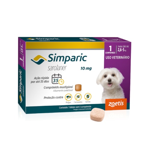 Antipulgas Simparic para Cães de 2,1 a 5kg - 1 Comprimido