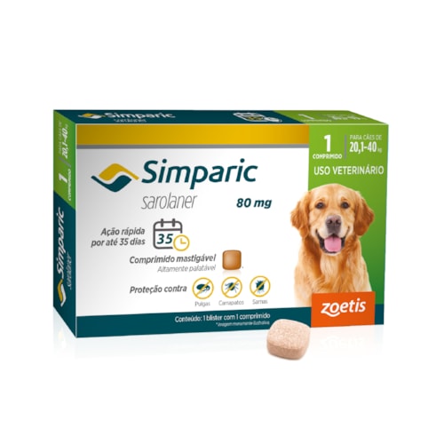 Antipulgas Simparic para Cães de 20,1 a 40kg - 1 Comprimido