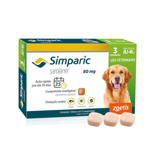 Antipulgas Simparic para Cães de 20,1 a 40kg - 3 Comprimidos