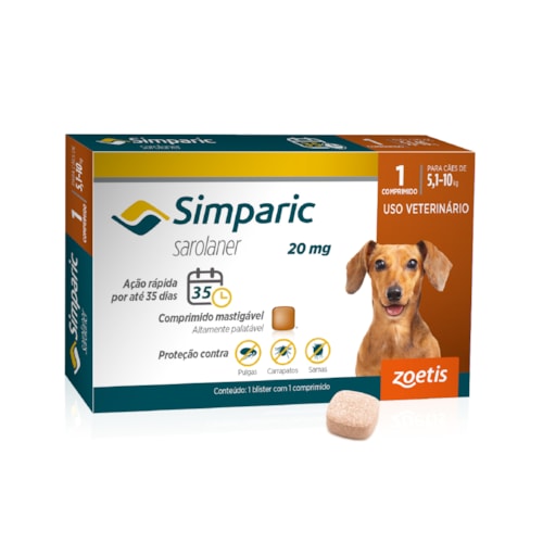 Antipulgas Simparic para Cães de 5,1 a 10kg - 1 Comprimido