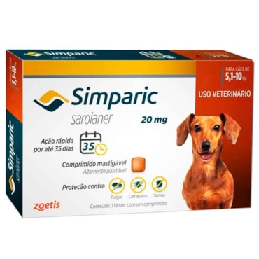Antipulgas Simparic para Cães de 5,1 a 10kg - 3 Comprimidos
