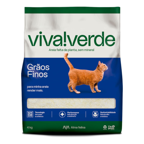 Areia Higiênica Biodegradável Viva Verde Grãos Finos 4Kg