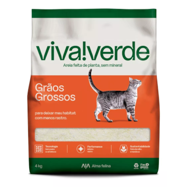 Areia Higiênica Biodegradável Viva Verde Grãos Grossos 4kg