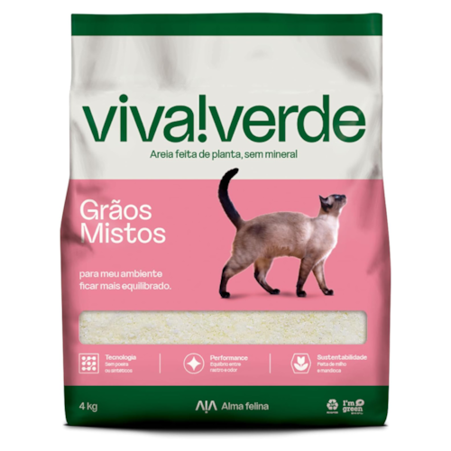 Areia Higiênica Biodegradável Viva Verde Grãos Mistos 4kg