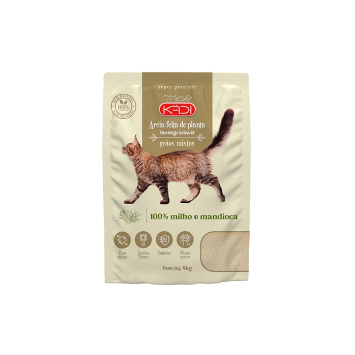 Areia Higiênica Kadi para Gatos Grãos Mistos de Milho e Mandioca 4 kg