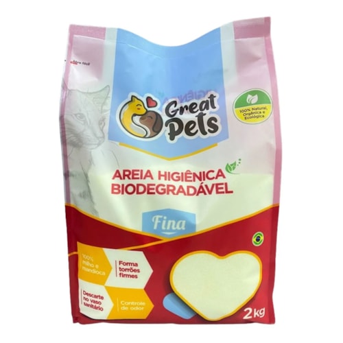 Areia Higiênica para Gatos Biodegradável 100% Milho e Mandioca Grãos Finos 2kg