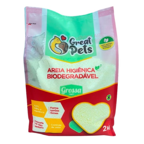 Areia Higiênica para Gatos Biodegradável 100% Milho e Mandioca Grãos Grossos 2kg