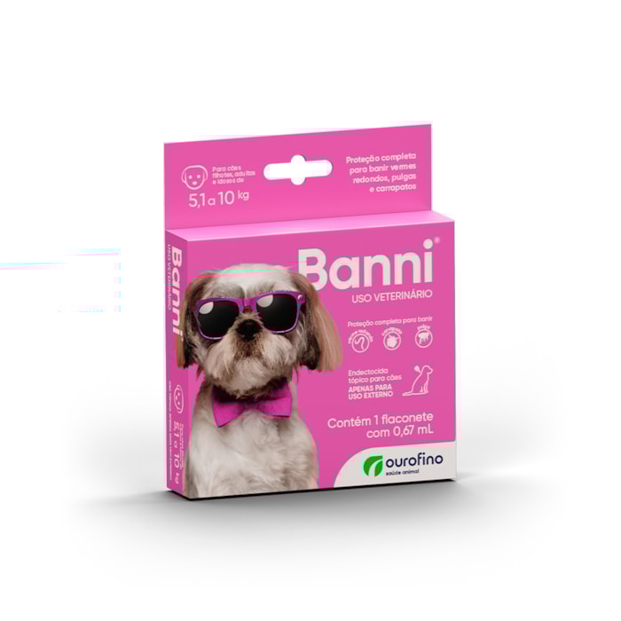 Banni Antiparasitário Ourofino para Cães de 5,1 kg a 10 kg - 1 Flaconete 0,67 ml